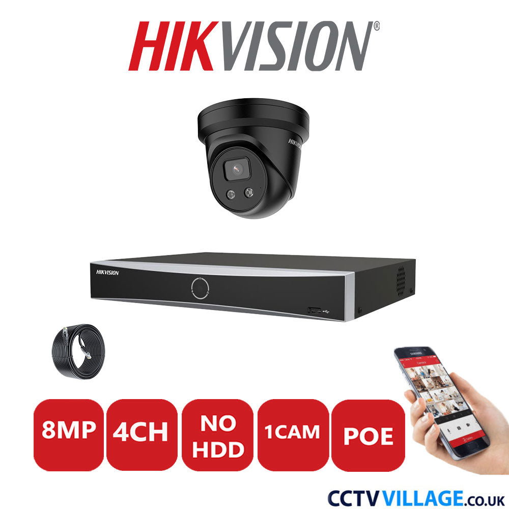 Hikvision 8MP IP CCTV System 4 Channel NVR-DS7604NXI-K1/4P with 1x Turret Camera DS-2CD2386G2-IU Black No HDD Full Kit