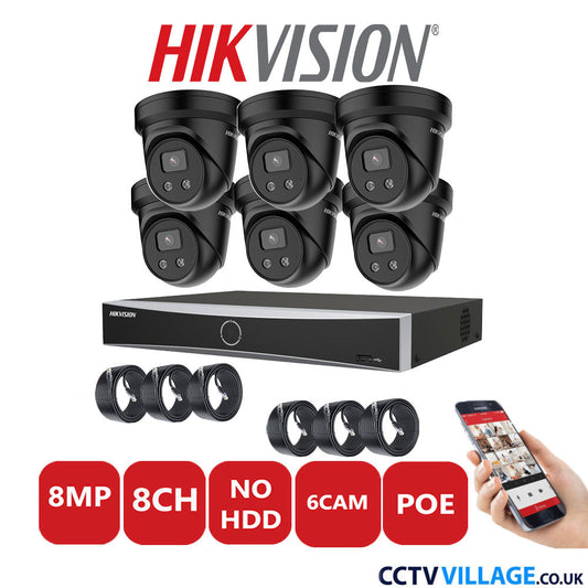 Hikvision 8MP IP CCTV System 8 Channel NVR-DS7608NXI-K1/8P with 6x Turret Cameras DS-2CD2386G2-IU Black No HDD Full Kit