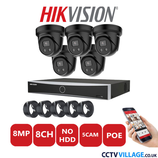 Hikvision 8MP IP CCTV System 8 Channel NVR-DS7608NXI-K1/8P with 5x Turret Cameras DS-2CD2386G2-IU Black No HDD Full Kit