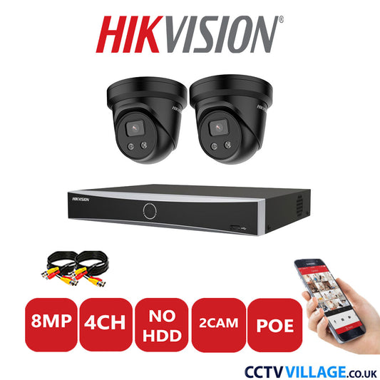 Hikvision 8MP IP CCTV Kit 4 Channel NVR-DS7604NXI-K1/4P with 2x Turret Cameras DS-2CD2386G2-IU Black No HDD Full Kit