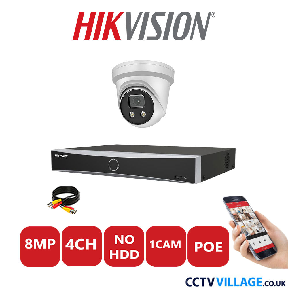 Hikvision 8MP IP CCTV Kit 4 Channel NVR-DS7604NXI-K1/4P with 1x Turret Camera DS-2CD2386G2-IU White No HDD Full Kit