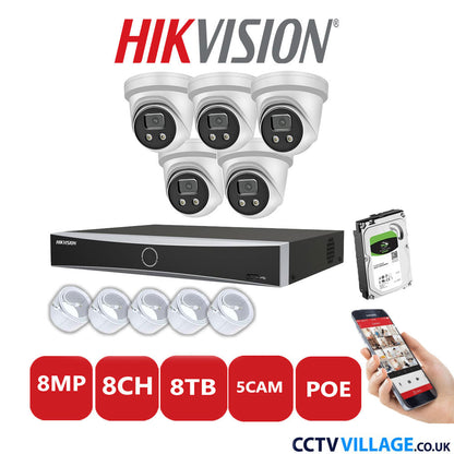 Hikvision 8MP IP system five cameras with audio 8TB
