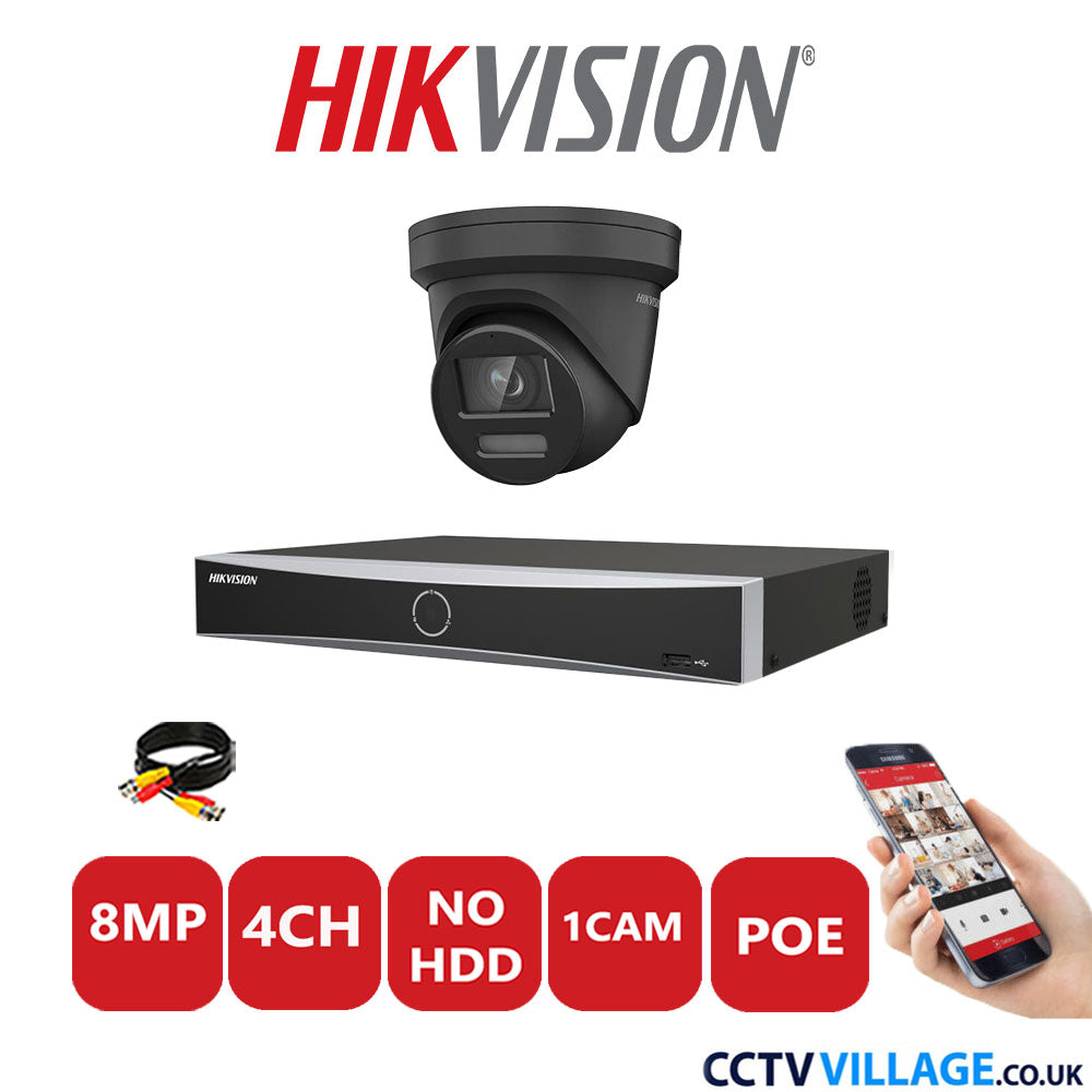 Hikvision 8MP IP CCTV Kit 4 Channel NVR-DS7604NXI-K1/4P with 1x Turret Camera DS-2CD2387G2-LSU/SL Black No HDD Full Kit