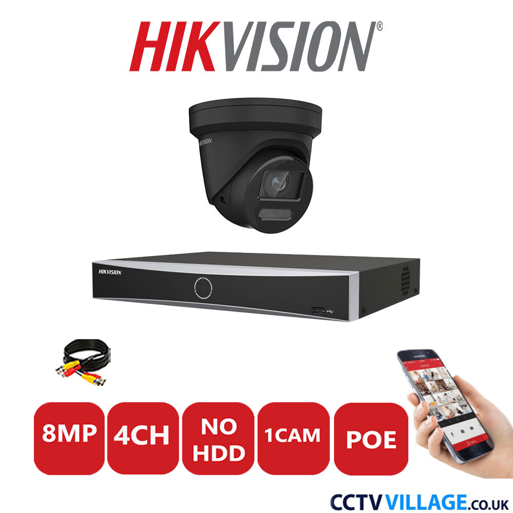 Hikvision 8MP IP CCTV Kit 4 Channel NVR-DS7604NXI-K1/4P with 1x Turret Camera DS-2CD2387G2-LU Black No HDD Full Kit