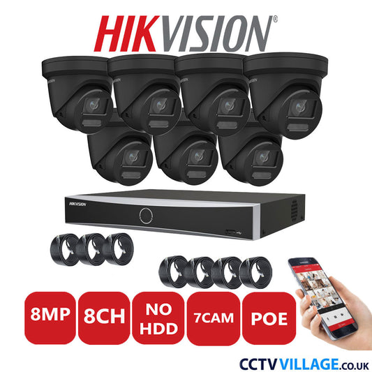 Hikvision 8MP IP CCTV System 8 Channel NVR-DS7608NXI-K1/8P with 7x Turret Cameras DS-2CD2387G2-LU Black No HDD Full Kit