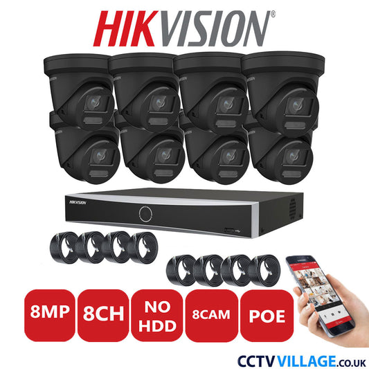 Hikvision 8MP IP CCTV System 8 Channel NVR-DS7608NXI-K1/8P with 8x Turret Cameras DS-2CD2387G2-LU Black No HDD Full Kit