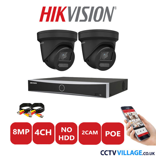 Hikvision 8MP IP CCTV Kit 4 Channel NVR-DS7604NXI-K1/4P with 2x Turret Cameras DS-2CD2387G2-LU Black No HDD Full Kit