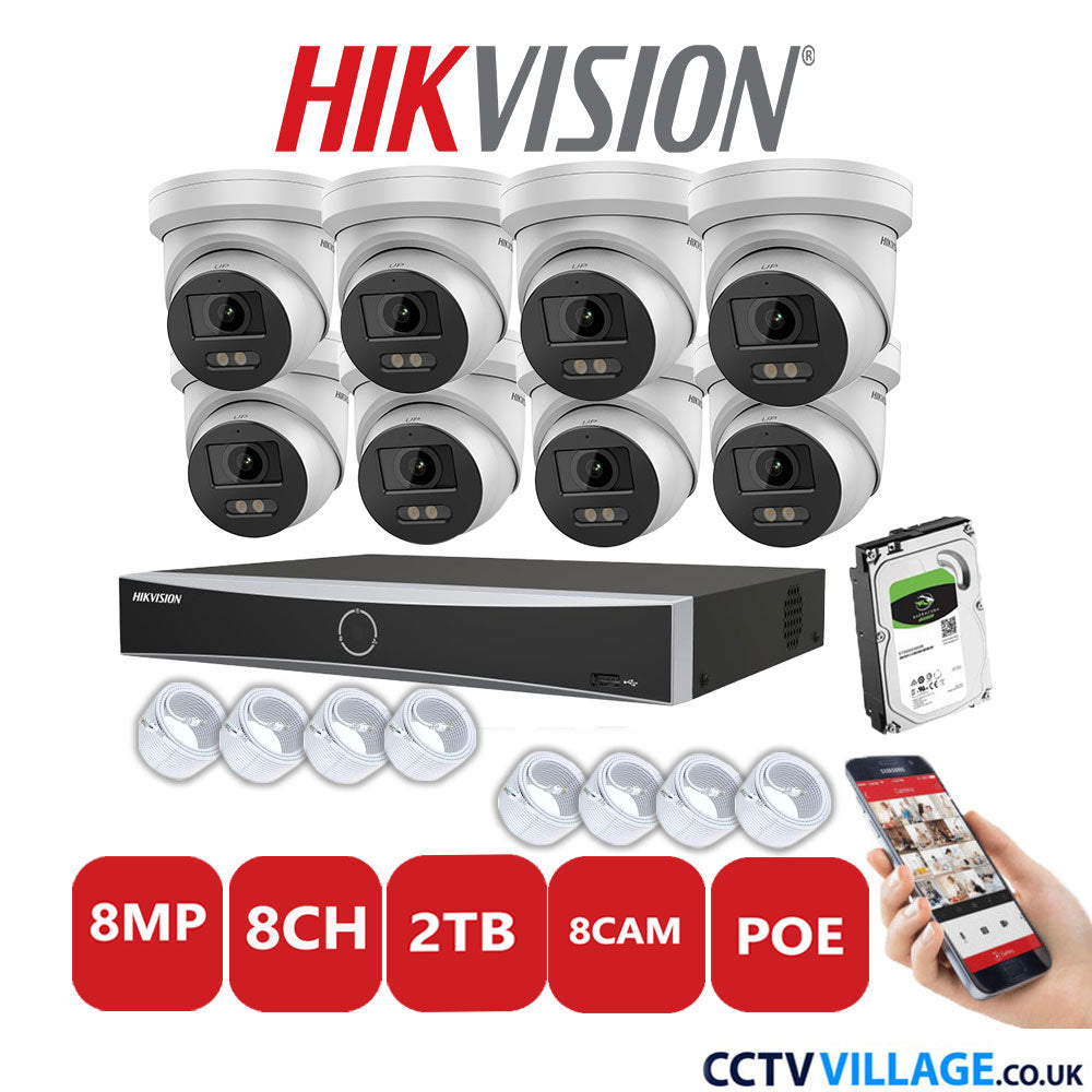 Hikvision 8MP IP CCTV System 8 Channel NVR-DS7608NXI-K1/8P with 8x Turret Cameras DS-2CD2387G2-LU White 2TB HDD Full Kit