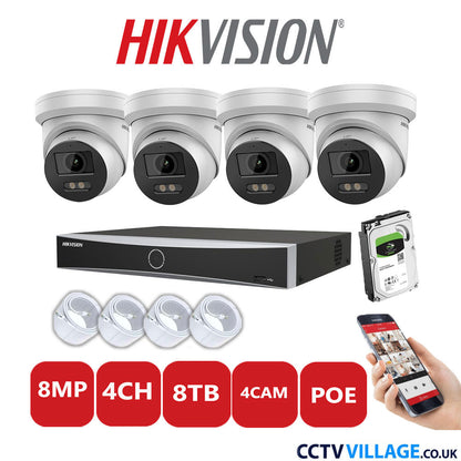 Hikvision 8MP IP system four cameras with audio 8TB