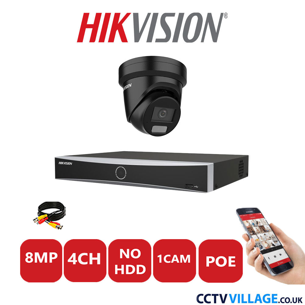 Hikvision 8MP IP CCTV Kit 4 Channel NVR-DS7604NXI-K1/4P with 1x Turret Camera DS-2CD2387G2H-LIU Black No HDD Full Kit