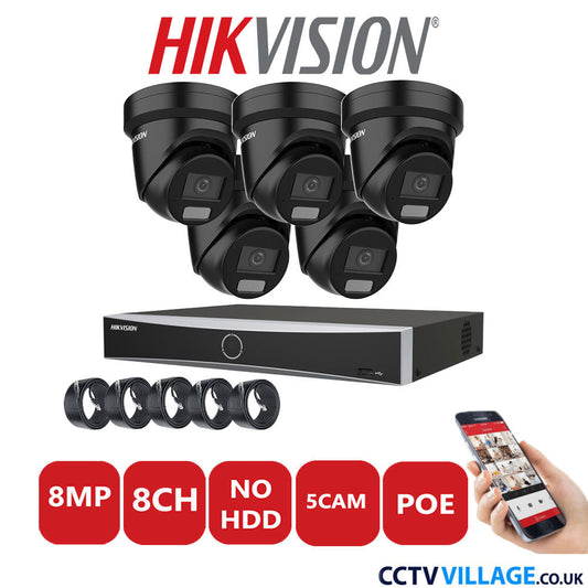 Hikvision 8MP IP CCTV System 8 Channel NVR-DS7608NXI-K1/8P with 5x Turret Cameras DS-2CD2387G2H-LIU Black No HDD Full Kit