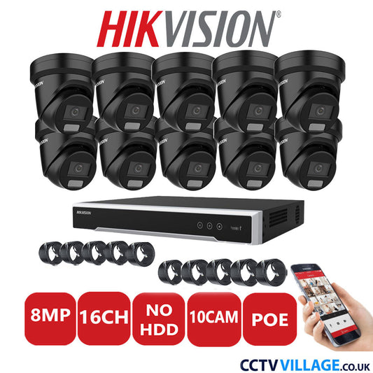 Hikvision 8MP IP CCTV System 16 Channel NVR-DS7616NI-I2/16P with 10x Turret DS-2CD2387G2H-LIU Black No HDD Full Kit