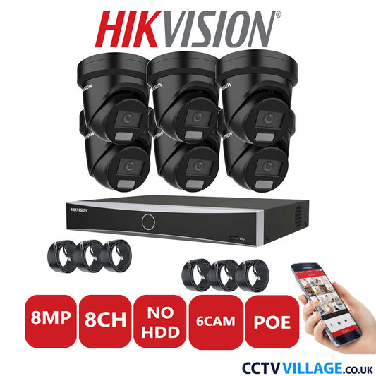 Hikvision 8MP IP CCTV System 8 Channel NVR-DS7608NXI-K2/8P with 6x Turret Cameras DS-2CD2387G2H-LIU Black No HDD Full Kit