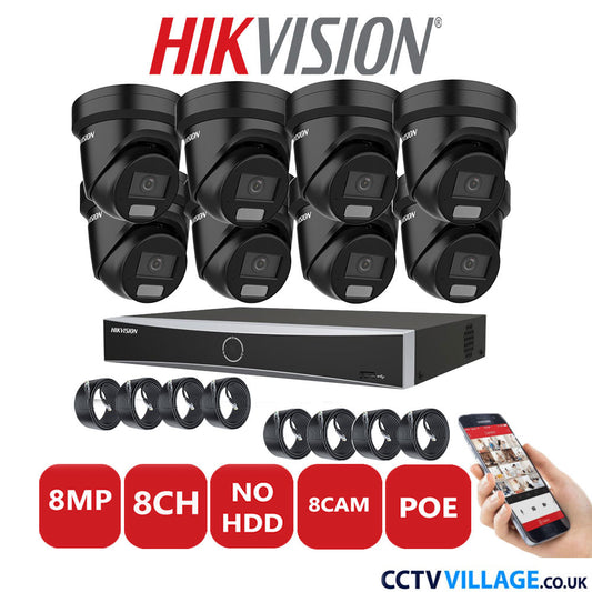 Hikvision 8MP IP CCTV System 8 Channel NVR-DS7608NXI-K2/8P with 8x Turret Cameras DS-2CD2387G2H-LIU Black No HDD Full Kit