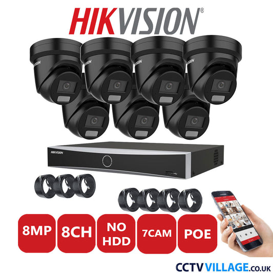 Hikvision 8MP IP CCTV System 8 Channel NVR-DS7608NXI-K2/8P with 7x Turret Cameras DS-2CD2387G2H-LIU Black No HDD Full Kit