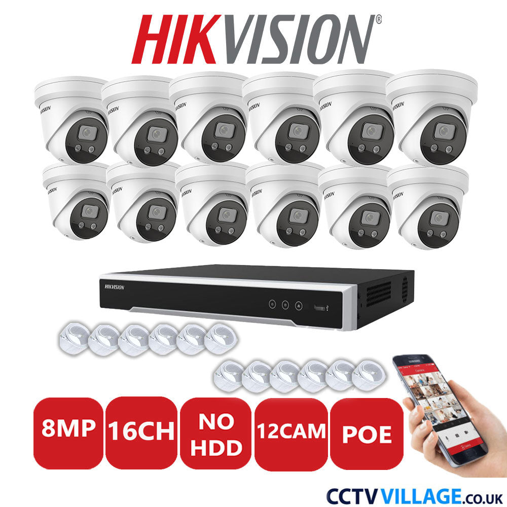 Hikvision 8MP IP system twelve cameras with audio without HDD