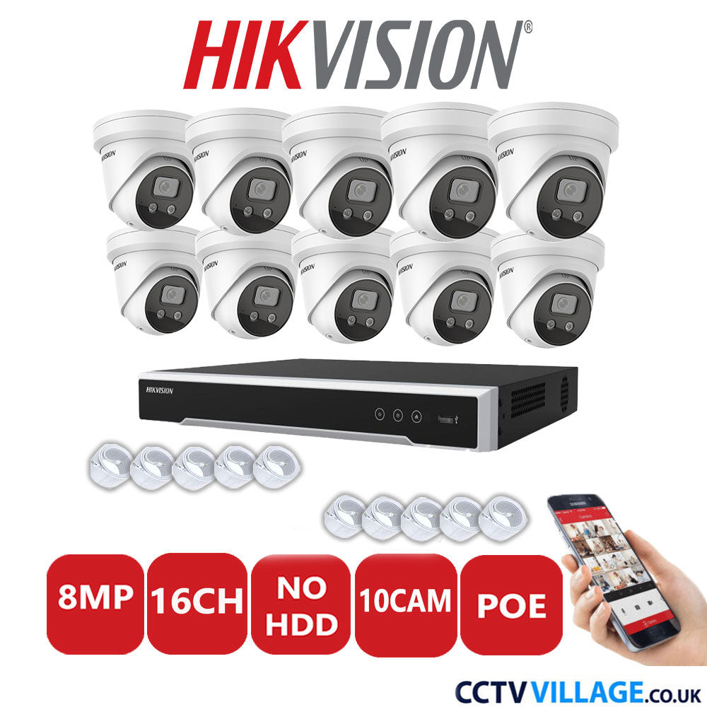 Hikvision 8MP IP CCTV System 16 Channel NVR-DS7616NI-I2/16P with 10x Turret Cameras DS-2CD2386G2-ISU/SL White No HDD Full Kit