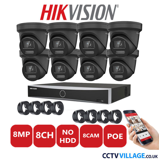 Hikvision 8MP IP CCTV System 8 Channel NVR-DS7608NXI-K2/8P with 8x Turret Cameras DS-2CD2387G2-LSU/SL Black No HDD Full Kit