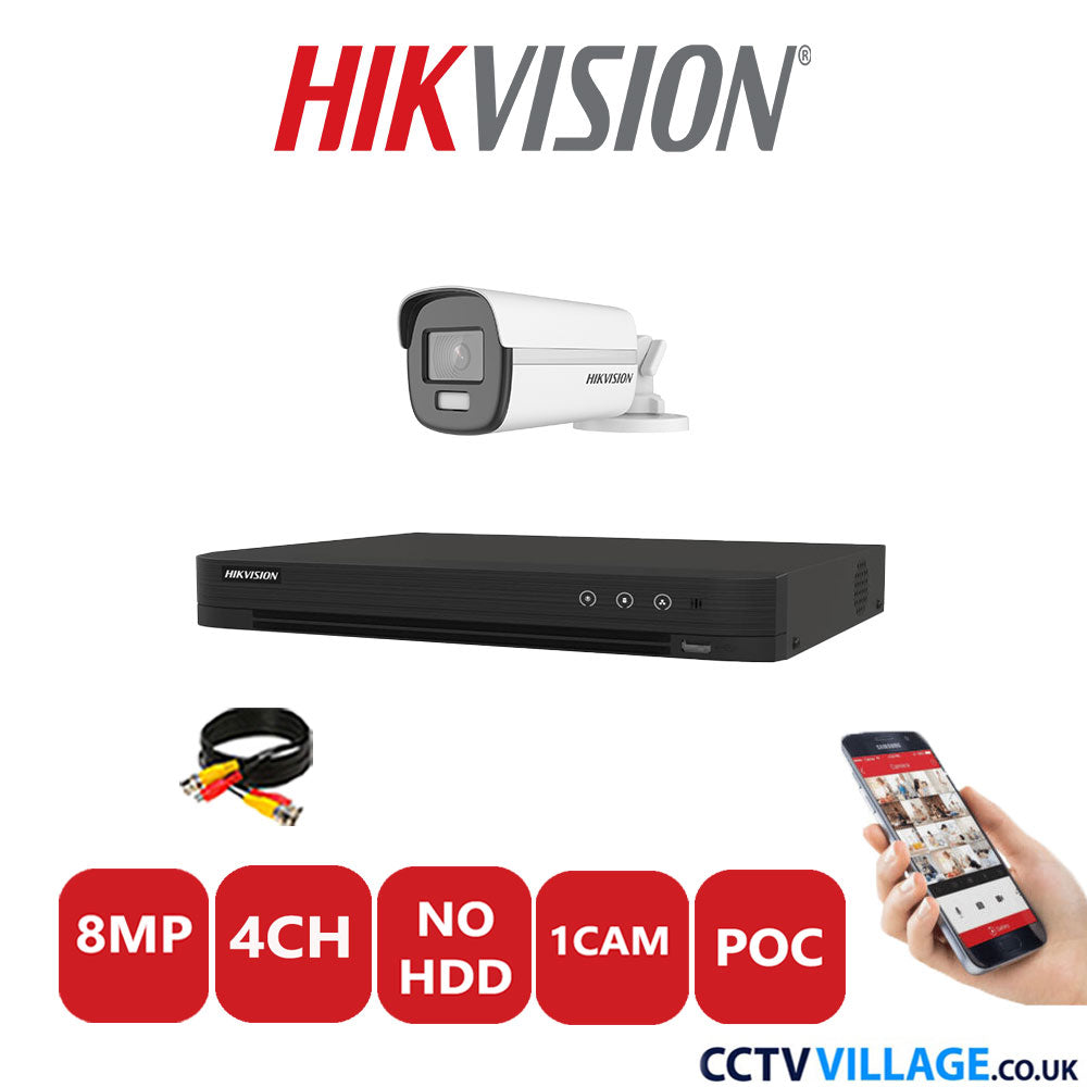 Hikvision 8MP CCTV Kit 4 Channel DVR-iDS-7204HUHI-M1/S with 1x Bullet Camera DS-2CE12UF3T-E White No HDD Full Kit