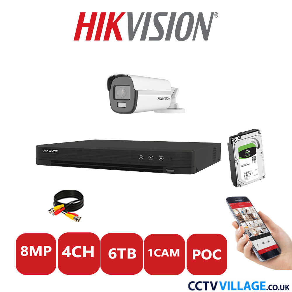 Hikvision 8MP CCTV Kit 4 Channel DVR-iDS-7204HUHI-M1/S with 1x Bullet Camera DS-2CE12UF3T-E White 6TB HDD Full Kit