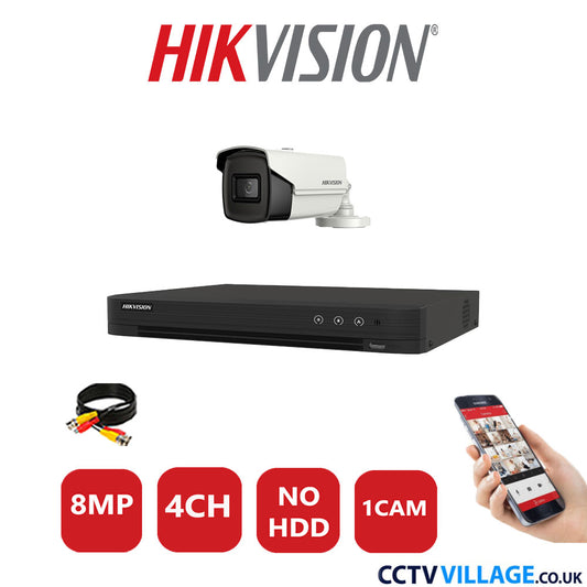 Hikvision 8MP CCTV Kit 4 Channel DVR-iDS-7204HUHI-M1/S with 1x Bullet Camera DS-2CE16U1T-IT3F White NO HDD Full Kit