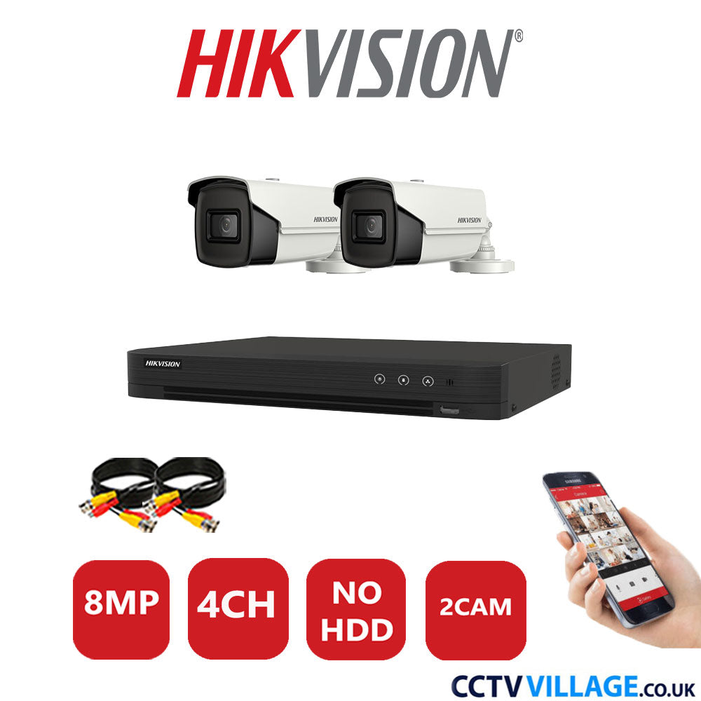 Hikvision 8MP CCTV Kit 4 Channel DVR-iDS-7204HUHI-M1/S with 2x Bullet Cameras DS-2CE16U1T-IT3F White NO HDD Full Kit