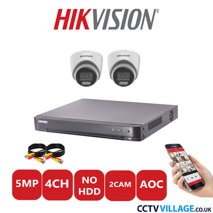 Hikvision 5MP CCTV System 4 Channel DVR-iDS-7204HQHI-K1/2S with 2x Turret Cameras DS-2CE72KF0T-LFS White No HDD Full Kit