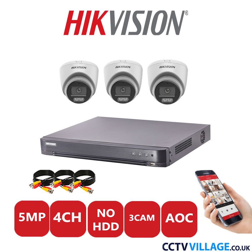 Hikvision 5MP CCTV Kit 4 Channel DVR-iDS-7204HQHI-K1/2S with 3x Turret Cameras DS-2CE72KF0T-LFS White No HDD Full Kit