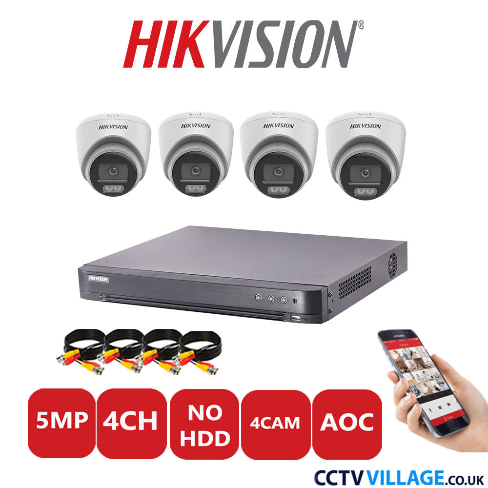 Hikvision 5MP CCTV Kit 4 Channel DVR-iDS-7204HQHI-K1/2S with 4x Turret Cameras DS-2CE72KF0T-LFS White No HDD Full Kit