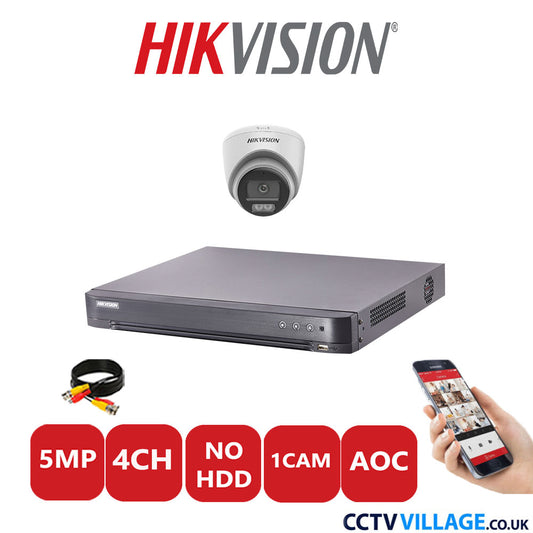 Hikvision 5MP CCTV Kit 4 Channel DVR-iDS-7204HQHI-K1/2S with 1x Turret Camera DS-2CE72KF0T-LFS White No HDD Full Kit