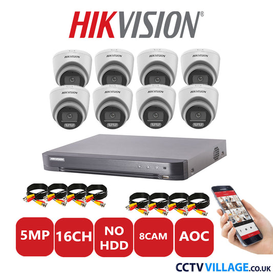 Hikvision 5MP CCTV Kit 16 Channel DVR-iDS-7216HQHI-K1/4S with 8 Turret Cameras DS-2CE72KF0T-LFS White No HDD Full Kit