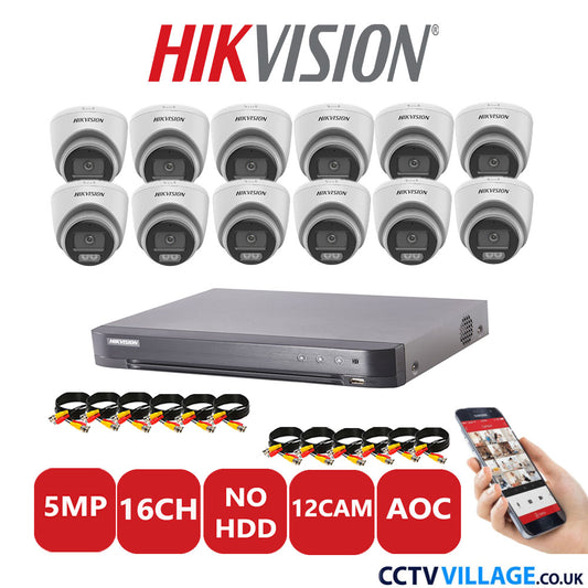 Hikvision 5MP CCTV Kit 16 Channel DVR-iDS-7216HQHI-K1/4S with 12 Turret Cameras DS-2CE72KF0T-LFS White No HDD Full Kit