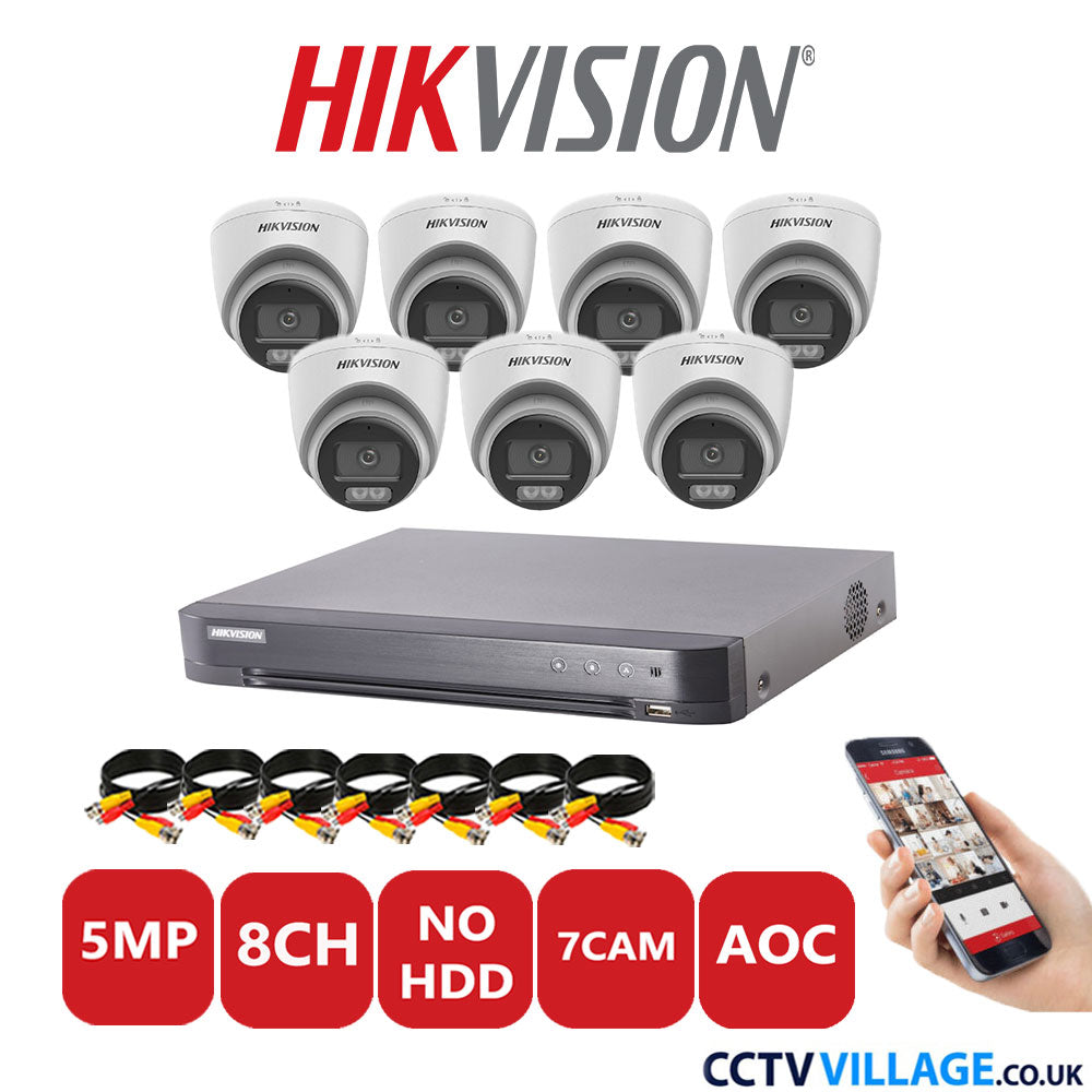 Hikvision 5MP CCTV Kit 8 Channel DVR-iDS-7208HQHI-K1/4S with 7x Turret Cameras DS-2CE72KF0T-LFS White No HDD Full Kit