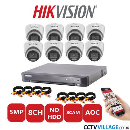 Hikvision 5MP CCTV System 8 Channel DVR-iDS-7208HQHI-K1/4S with 8x Turret Cameras DS-2CE72KF0T-LFS White No HDD Full Kit