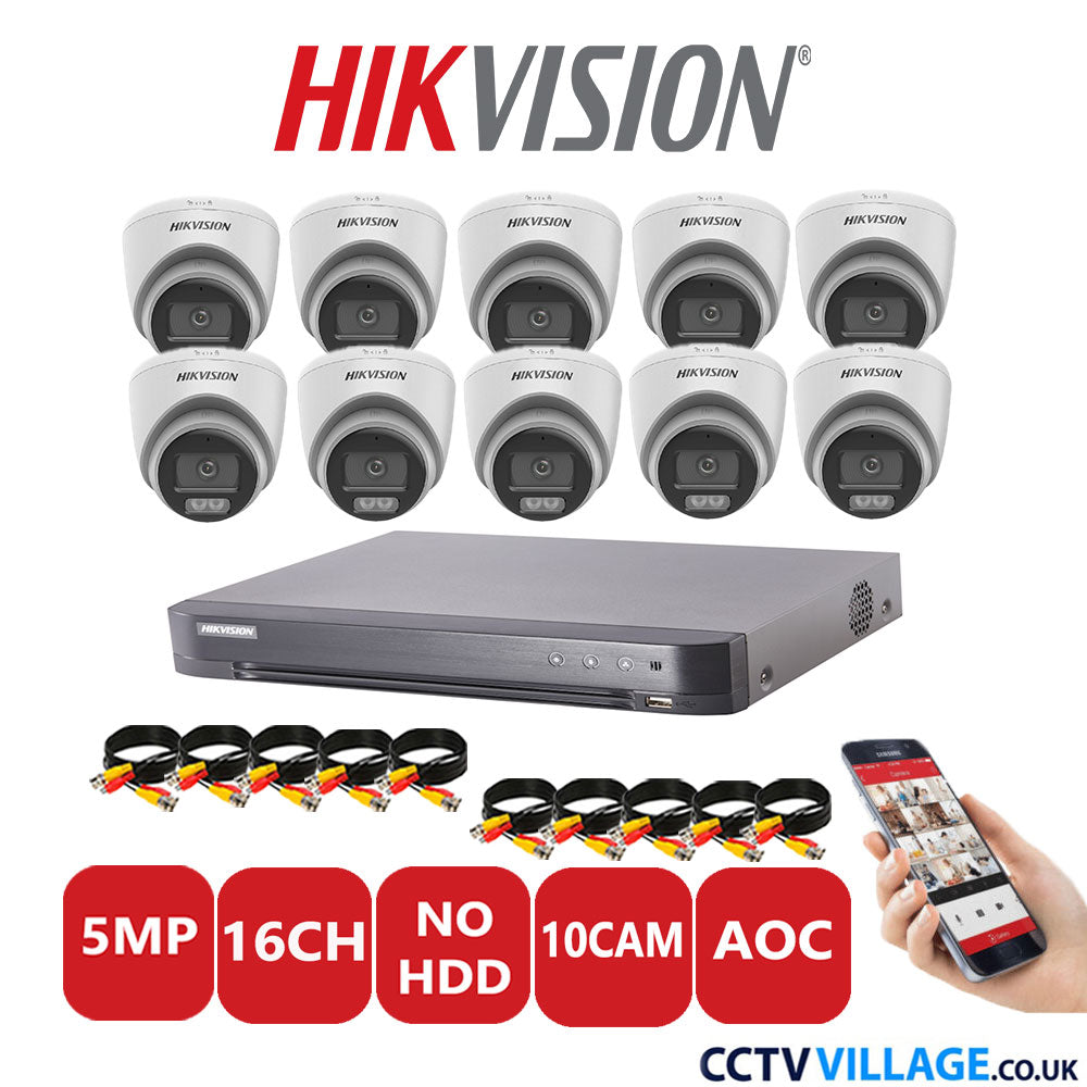 Hikvision 5MP CCTV Kit 16 Channel DVR-iDS-7216HQHI-K1/4S with 10 Turret Cameras DS-2CE72KF0T-LFS White No HDD Full Kit