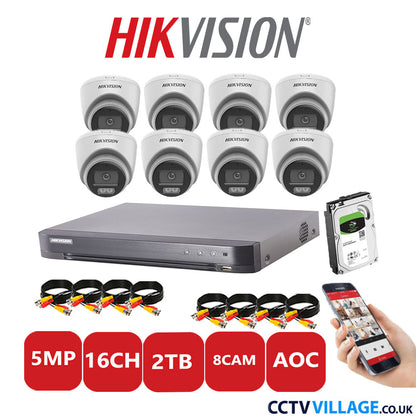 Hikvision 5MP CCTV System 16 Channel DVR-iDS-7216HQHI-K1/4S with 8 Turret Cameras DS-2CE72KF0T-LFS White 2TB HDD Full Kit