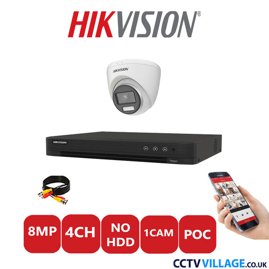 Hikvision 8MP CCTV Kit 4 Channel DVR-iDS-7204HUHI-M1/S with 1x Turret Camera DS-2CE72UF3T-E White No HDD Full Kit