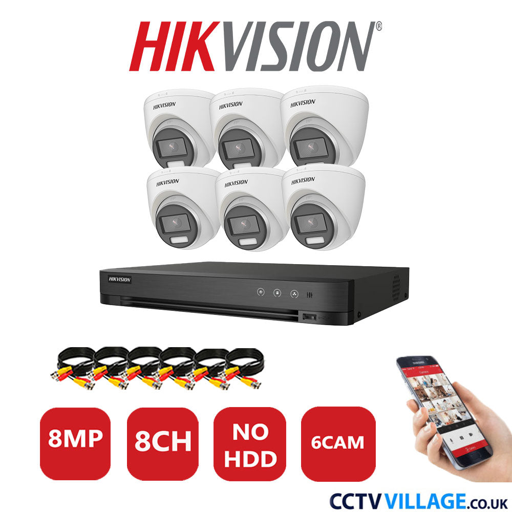 Hikvision 8MP CCTV System 8 Channel DVR-iDS-7208HUHI-M1/S with 6x Turret Cameras DS-2CE72UF3T-E White No HDD Full Kit