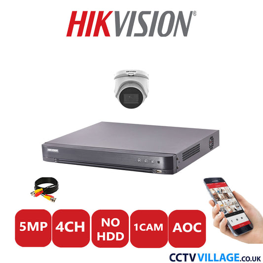 Hikvision 5MP CCTV Kit 4 Channel DVR-iDS-7204HQHI-K1/2S with 1x Turret Camera DS-2CE76H0T-ITMFS White NO HDD Full Kit