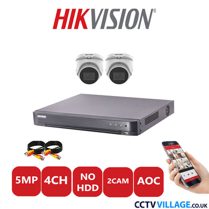 Hikvision 5MP CCTV System 4 Channel DVR-iDS-7204HQHI-K1/2S with 2x Turret Cameras DS-2CE76H0T-ITMFS White NO HDD Full Kit