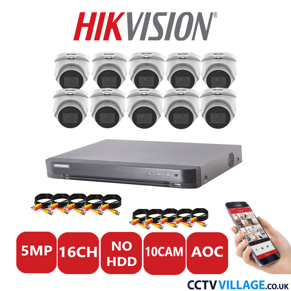 Hikvision 5MP CCTV Kit 16 Channel DVR-iDS-7216HQHI-K1/4S with 10 Turret Cameras DS-2CE76H0T-ITMS White No HDD Full Kit