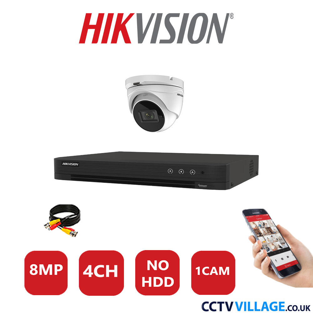 Hikvision 8MP CCTV Kit 4 Channel DVR-iDS-7204HUHI-M1/S with 1x Turret Camera DS-2CE76U1T-ITMF White No HDD Full Kit