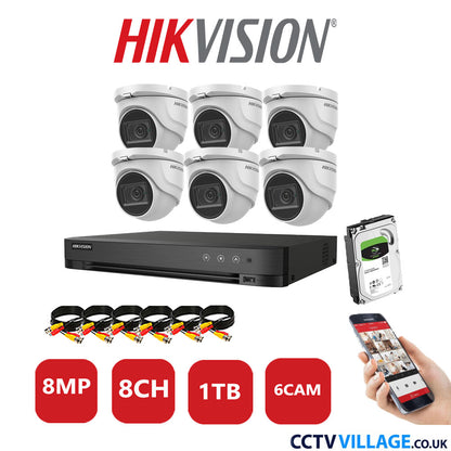 Hikvision 8MP system six cameras with audio 1TB