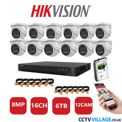 Hikvision 8MP system twelve cameras with audio 6TB