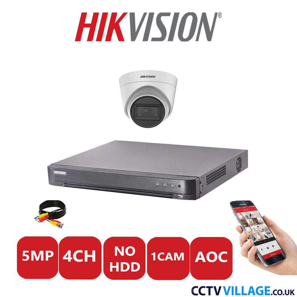 Hikvision 5MP CCTV Kit 4 Channel DVR-iDS-7204HQHI-K1/2S with 1x Turret Camera DS-2CE78H0T-IT3FS White No HDD Full Kit