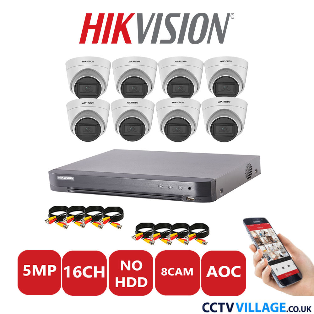 Hikvision 5MP CCTV Kit 16 Channel DVR-iDS-7216HQHI-K1/4S with 10Turret Cameras DS-2CE78HOT-IT3FS White No HDD Full Kit