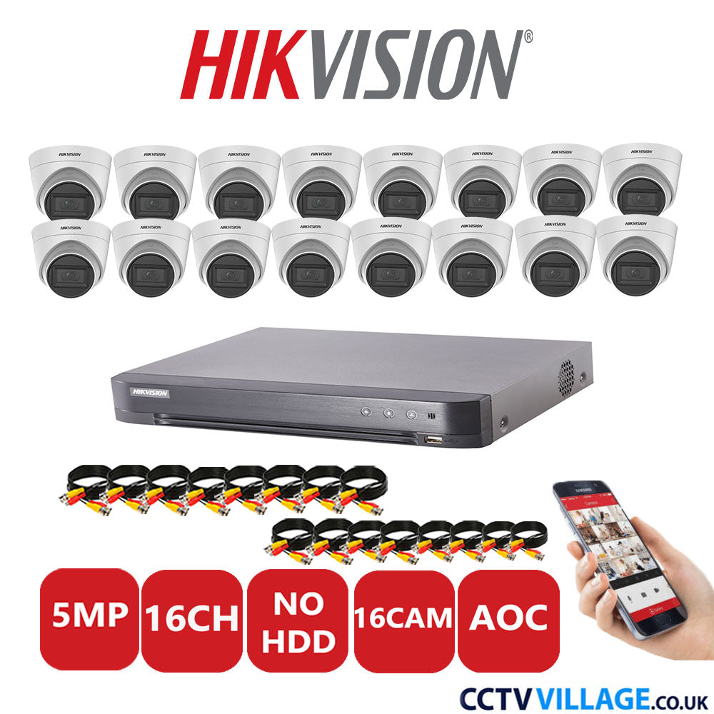 Hikvision 5MP CCTV Kit 16 Channel DVR-iDS-7216HQHI-K1/4S with 16Turret Cameras DS-2CE78HOT-IT3FS White No HDD Full Kit