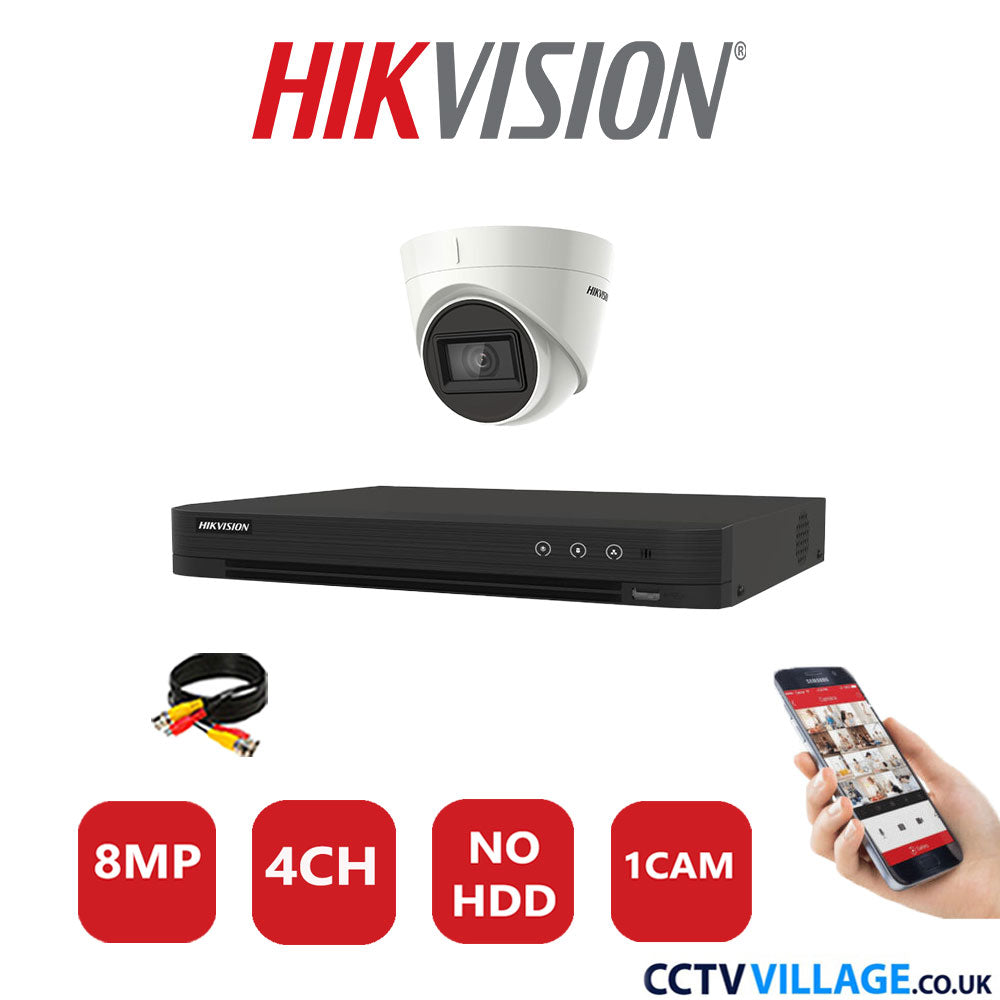 Hikvision 8MP CCTV System 4 Channel DVR-iDS-7204HUHI-M1/S with 1x Turret Camera DS-2CE78U1T-IT3F White No HDD Full Kit