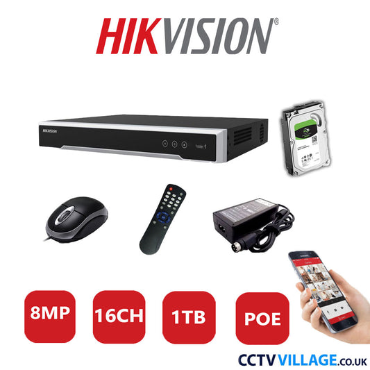 Hikvision 8MP 16CH NVR-DS7616NXI-12/16P 1TB HDD