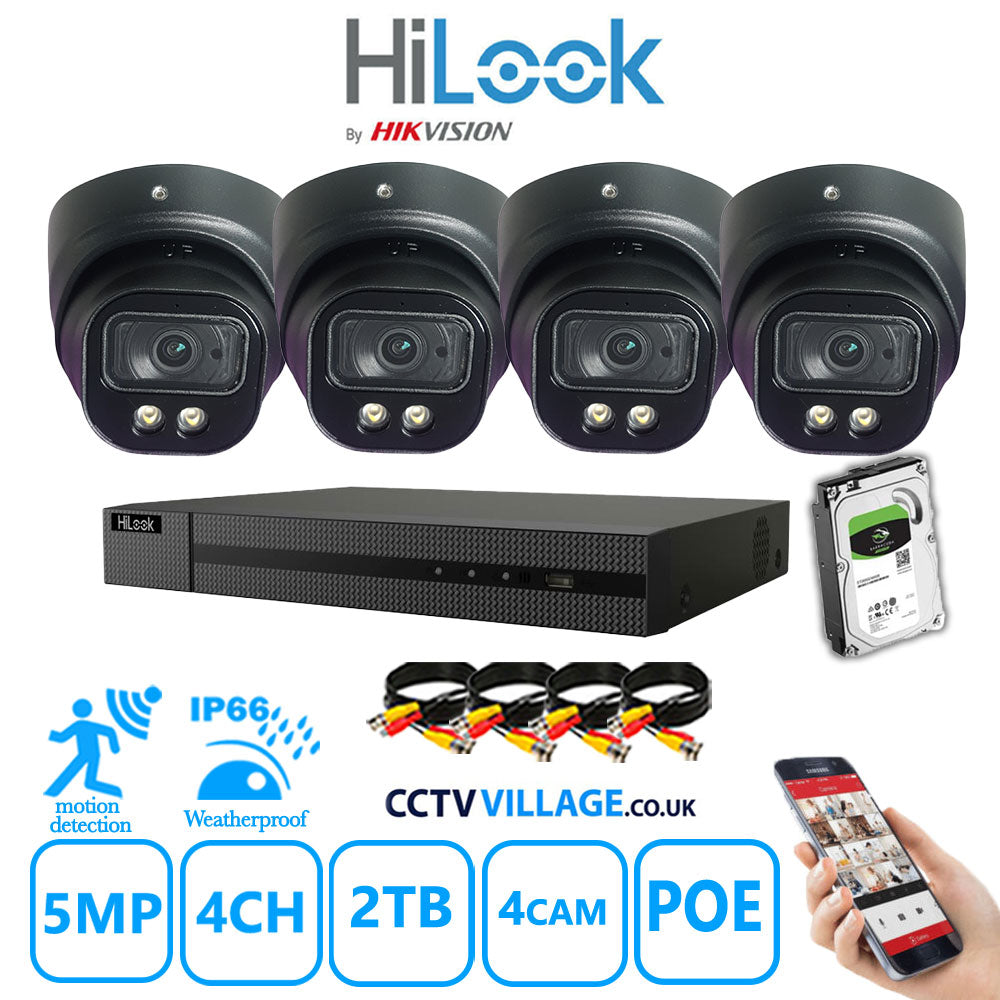 Full IP CCTV System 5MP Kit 4CH Hilook NVR Hizone Black Cameras and HDD Special Offer